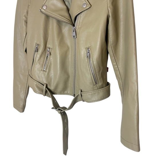 Levi's womens Faux Leather Belted Motorcycle Jacket- Green- Size Medium - Picture 6 of 15